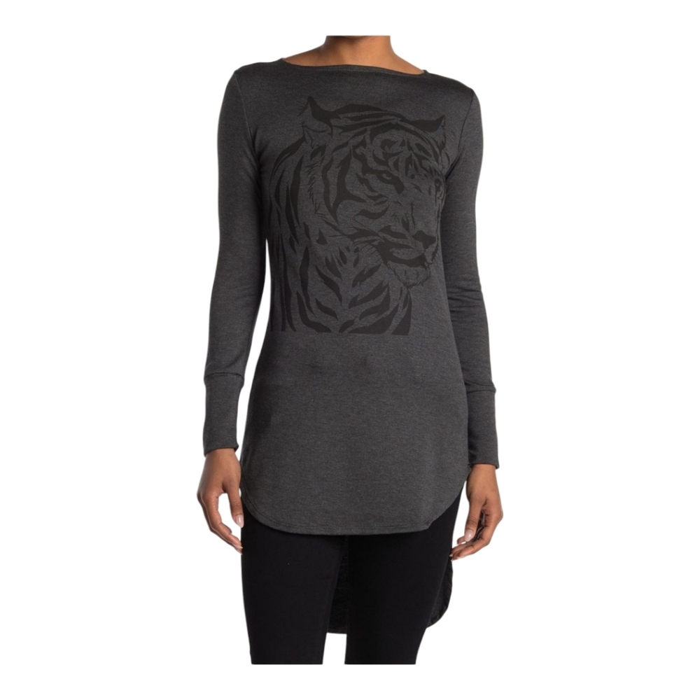 GO Couture graphic boat neck top size large